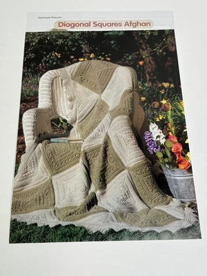 Patchwork Pleasures Diagonal Squares Afghan Knitting Pattern Worsted - Image 1 of 3