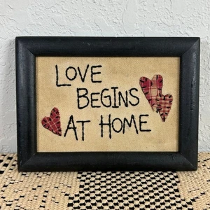 Vtg 90s style- cottagecore needlepoint hearts wall art- mini 6x4.5" black frame - Picture 1 of 5