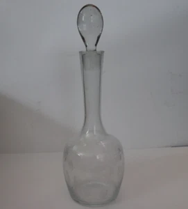 Vintage Barware Etched Floral Decanter Clear Ball Stopper - Picture 1 of 5