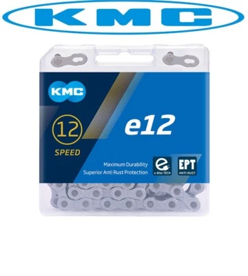 Cadena de bicicleta KMC e12 EPT 12 velocidades X-largo 136 eslabones plateada sin óxido también se adapta a bicicletas eléctricas Foto 1 de 3