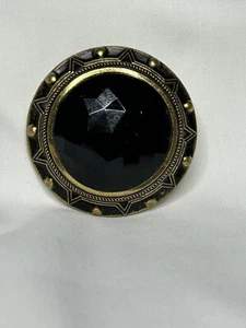 Vintage Large Black Faceted Glass Button ~ Brass Shank And Frame ~ 1 1/2" - Picture 1 of 6