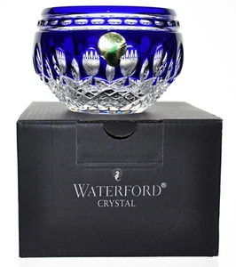 Waterford Clarendon Cobalt Blue Cut to Clear Crystal Candle Votive Bowl New Box - Picture 1 of 8