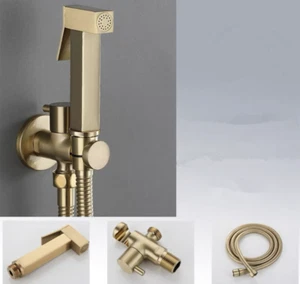 Bathroom Toilet Bidet Tap Kit Brushed Gold Wall Mounted Bidet Sprayer Shower - Picture 1 of 13