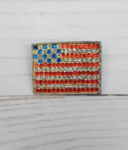 Vintage Rhinestone American Flag Brooch Costume Jewelry United States Pin - Picture 1 of 4