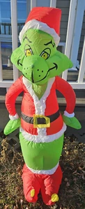 2007 Gemmy The Grinch Who Stole Christmas In Santa Suit 4ft Inflatable Tested - Picture 1 of 17
