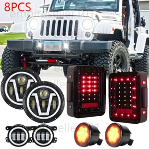 7" Round LED Headlights + Fog Lights + Turn Signal + Tail Lights For Jeep JK JKU - Picture 1 of 24