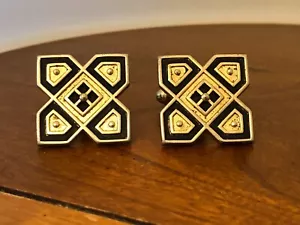 Anson Cufflinks Mid Century Modern Gold Tone and Black, Classic Design - Picture 1 of 2