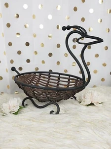 Woven Wood And Iron Duck Fruit Basket - Picture 1 of 11
