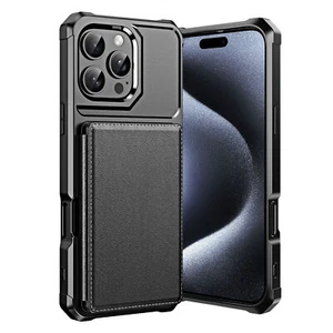 Custodia posteriore in pelle con slot per carte di credito antiurto per Apple iPhone - Foto 1 di 59