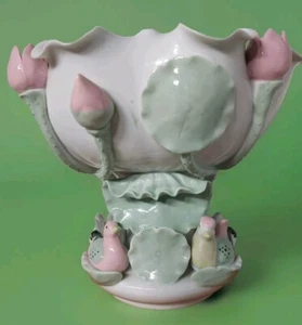 Chinese Easter Porcelain Blanc De Chine White Lotus Footed Bowl Ducks Pink Green - Picture 1 of 24