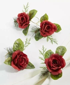Martha Stewart Collection Holiday Rose & Hydrangea Napkin Rings, Set 4. NEW - Picture 1 of 1