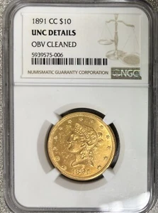 1891 CC Gold Eagle - $10 Gold - NGC UNC Details - 322SD - Picture 1 of 7