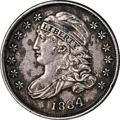 1834 Bust Dime Large '4'  XF/AU Details Decent Eye Appeal Strong Strike Cover