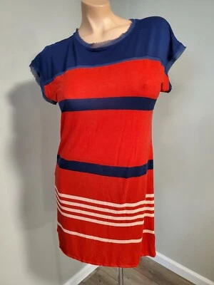 JASON WU Striped Red Cream Blue Casual Shift Rayon Stretchy Dress Sz XL  - Image 1 of 4