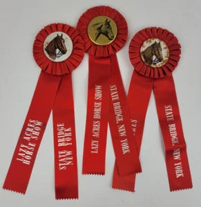 x3 Vintage 1960s LAZY ACRES HORSE SHOW RED RIBBON State Bride New York - Picture 1 of 15