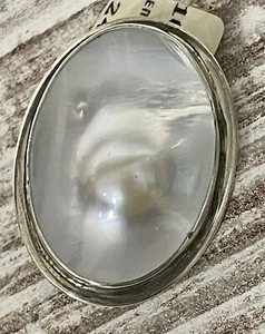 Signed H & BJ Mackie 925 Sterling Silver Handmade Blister Pearl Pendant Navajo - Picture 1 of 6