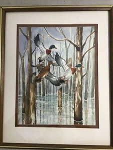 Watercolor Picture of Mallard in Flight Framed and Matted Signed by Mallarde - Picture 1 of 6