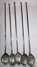Lot Of 5 Taxco Mexican Sterling Silver Ice Julep Mint Straw Shell Spoons 8”