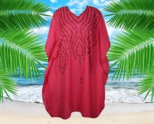 Womens Kaftan Dress, Pink Embroidered Midi Caftan Dress, Oversize Summer L-4XL