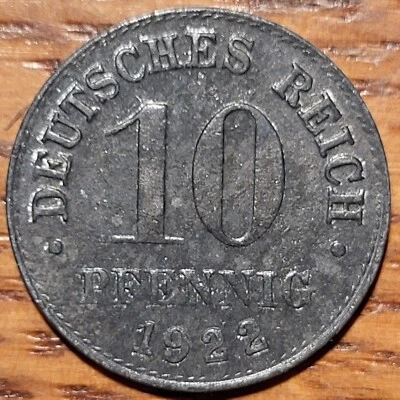 1922 Germany 10 Pfennig  Coin   N311 - Image 1 of 2