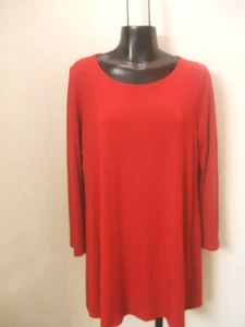 Eileen Fisher Red Tunic Top Viscose Stretch Medium Long Bell Sleeve Pullover M - Picture 1 of 12