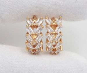 18ct yellow gold filled High Quality clear marquise mystic Topaz huggie earrings - Picture 1 of 2