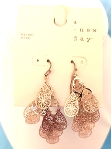 NEW with TAGS A New Day Women's Chandelier Earrings Rose Gold Color Filagree - Picture 1 of 15