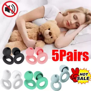 Reusable Silicone Ear Plugs Noise Cancelling Earplugs Protector Study Sleep Swim - Picture 1 of 17
