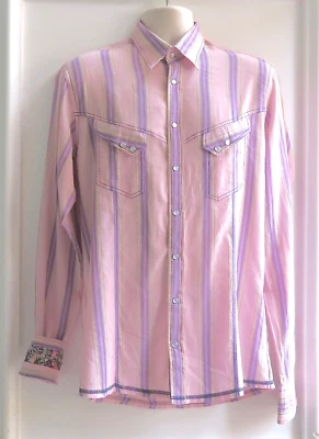 Men’s Georg Roth Long-Sleeve Pearl Snap Western Shirt, Lavender-Pink Stripes, L - Image 1 of 4