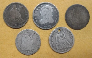 Lot of 5 Damaged Silver Dimes Take a Look Free Shipping - Picture 1 of 2