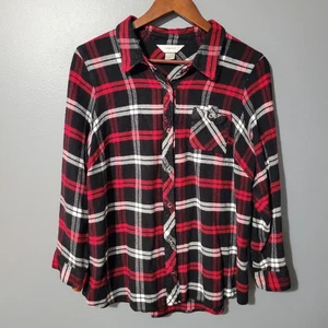 Top con botones CJ Banks talla 2X franela suave a cuadros rojo negro manga larga para mujer - Imagen 1 de 13