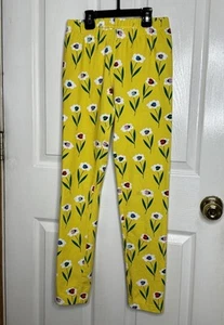 Hanna Andersson Flower Leggings Girls Size 14-16 Yellow Pul On Elastic Waist - Picture 1 of 5