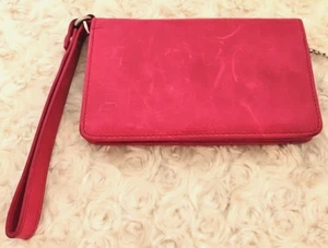 HOBO International Hot Pink Leder Bi-Fold Geldbörse Kalbsleder Baumwolle Paisley gefüttert - Bild 1 von 5