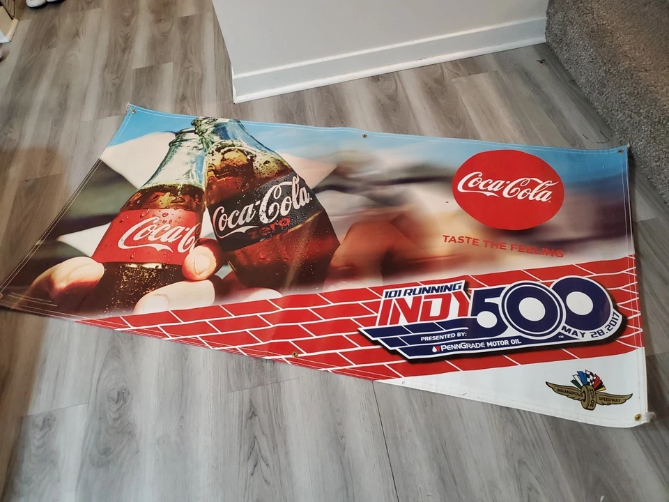 c.2017 Indy 500 Banner Sign Indianapolis Motor Speedway Coca Cola Coke RARE! IMS - Image 1 of 4