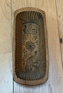 Antique Primitive Carved Wood Birds & Flower Wooden Butter Mold Folk Art 7.5” - Picture 1 of 7