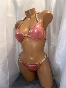 NPC competition Bikini  suit  CORAL   HOLOGRAM  34B  Small Bottom - Picture 1 of 5