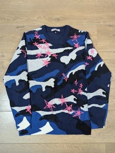 Valentino Sweatshirt Wool Cashmere Camouflage Star Print Blue Size S-M - Picture 1 of 11