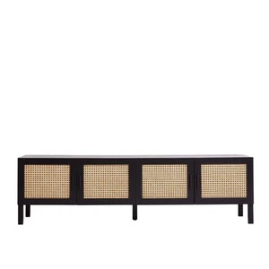 Casa Decor Tulum Rattan Entertainment Unit TV Stand w/ Cabinet 175x50cm Black - Picture 1 of 8