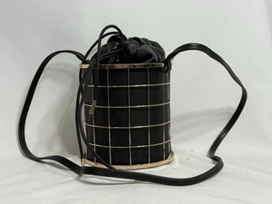 Zara Metal Basket Black Vegan Leather Bucket Bag - Picture 1 of 16