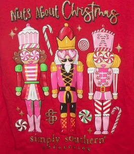 Simply Southern Kids Nuts About Christmas Long Sleeve Crew T-Shirt Red SM $26 - Picture 1 of 4