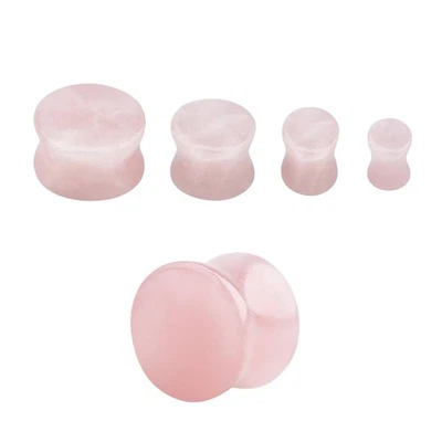 Pedra de quartzo rosa túneis duplo alargamento medidores de orelha plugues piercing vendido como um par - Imagem 1 de 3