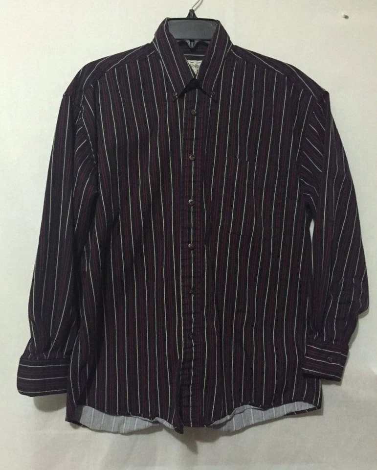 Mens Medium Crossings long sleeve button down shirt Navy red stripes 100% Cotton - Image 1 of 1