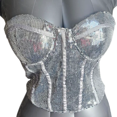Moda Nova Plateado Lentejuelas Sin Tirantes Bustier Corsé Top - Talla M - **Marca:** Foto 1 de 4