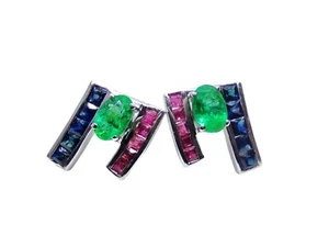 Natürlicher Smaragd Ohrstecker Hochwertig Smaragd Saphir Rubin Ohrringe Multi - Bild 1 von 9