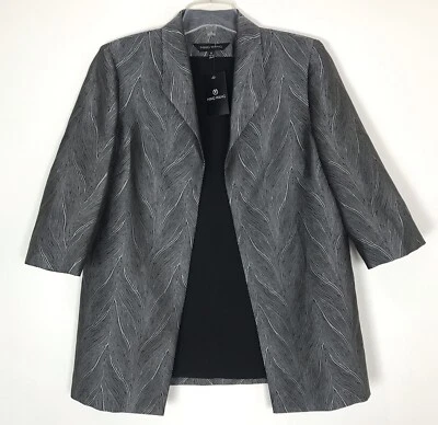 Chaqueta Blazer Ming Wang Nueva con Etiquetas Ligera Fina Abierta Negra Gris Manga 3/4 Pequeña Foto 1 de 4