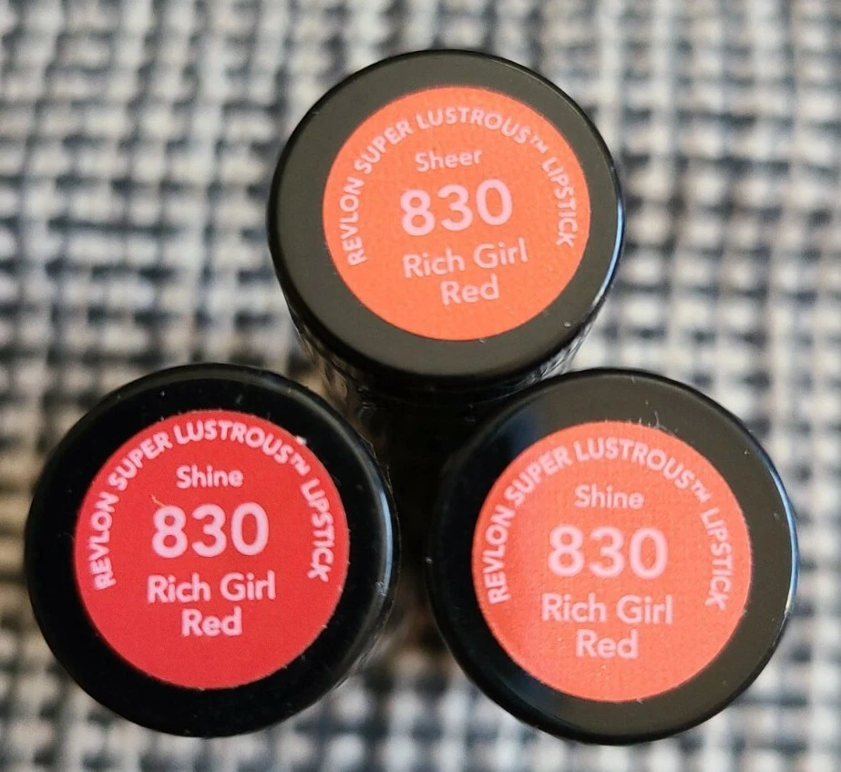 3x Revlon Super Lustrous Lipstick - Shine - 830 Rich Girl Red - Image 1 of 1