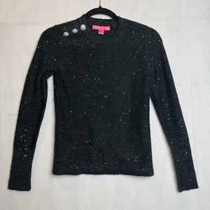 Lilly Pulitzer Large Onyx Metallic MORGEN SEQUIN SWEATER Sparkle Pullover XXS - Picture 1 of 13