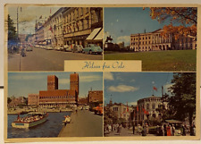 Vintage Postcard Color Collage Karl Johans gate Oslo, Norway 1930's