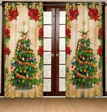 Xmas Tree Printed Door Curtains for Living Room, Set of 2 (Size: 7 x 4 ft)