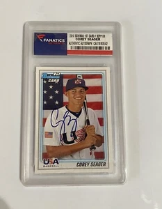 Tarjeta de novato 1st Bowman 2010 firmada por Corey Seager - automática certificada por fanáticos - Imagen 1 de 2